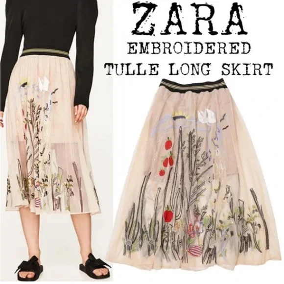 Zara embroidered Tull Skirt Size Small - Picture 1 of 5